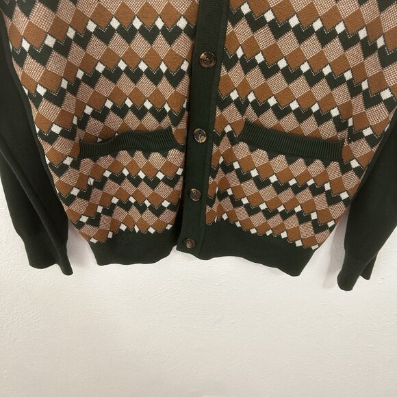 PJ Paul Jones VTG Inspired Argyle  Cardigan Sweater Collar Button Down Grandpa S - Picture 4 of 12